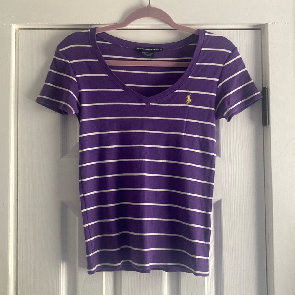 Ralph Lauren Purple and White Striped T-shirt